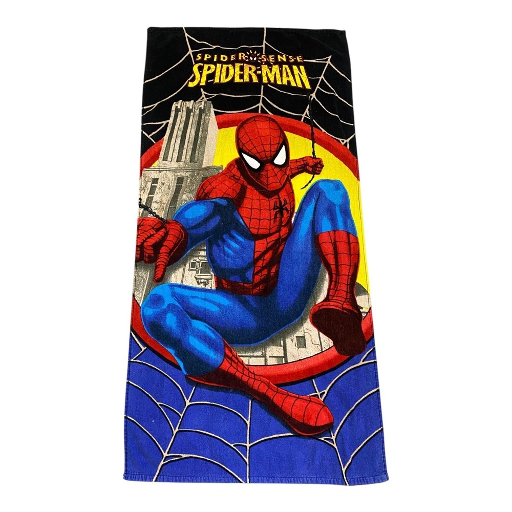 Vintage Spiderman Kids Bath Pool Beach Towel Y2K Marvel 100% Cotton, 53 x 25 in